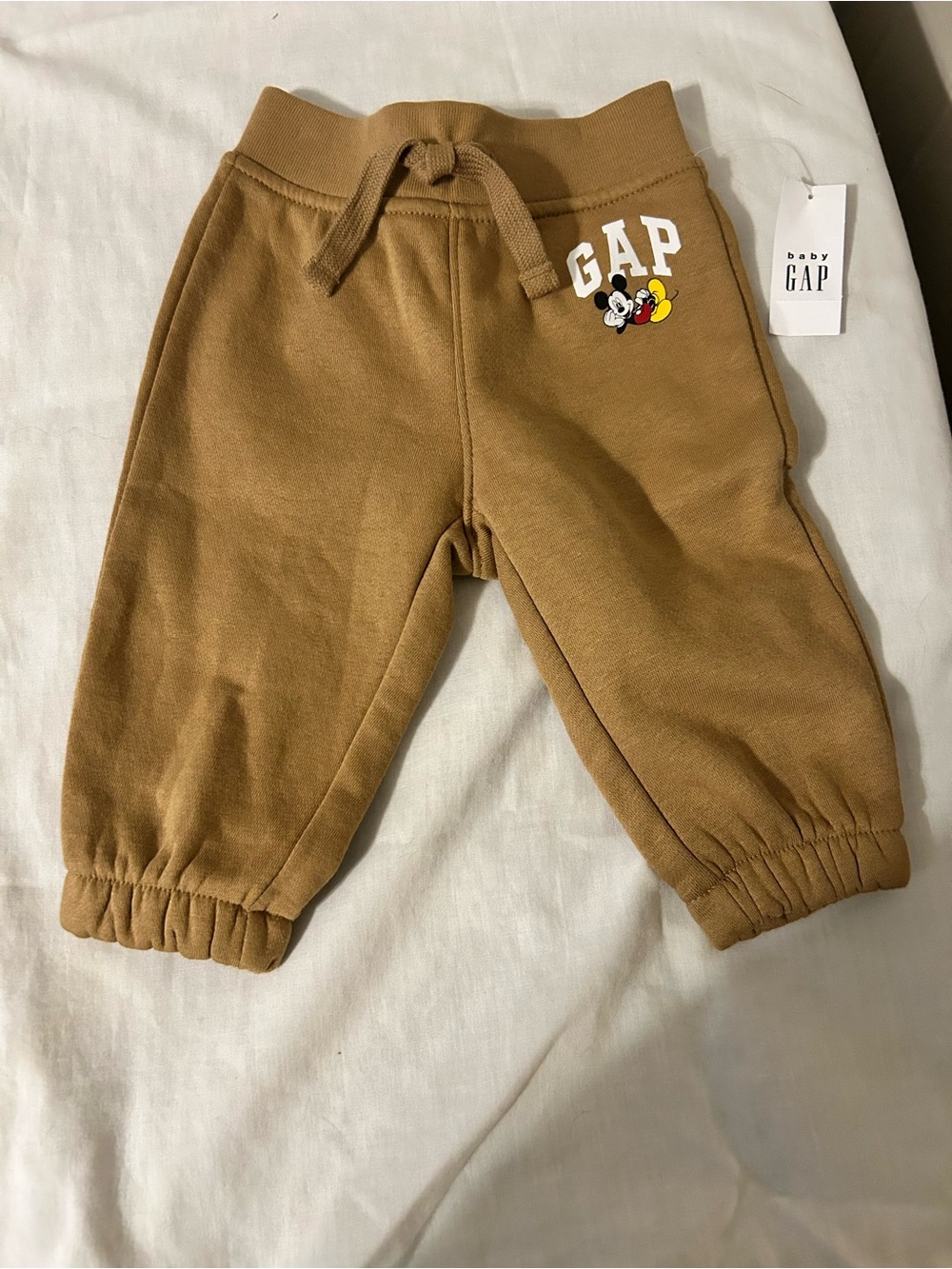 NWT Baby GAP x Disney Mickey Mouse Logo Fleece Joggers/3-6 Months/Acorn Brown
